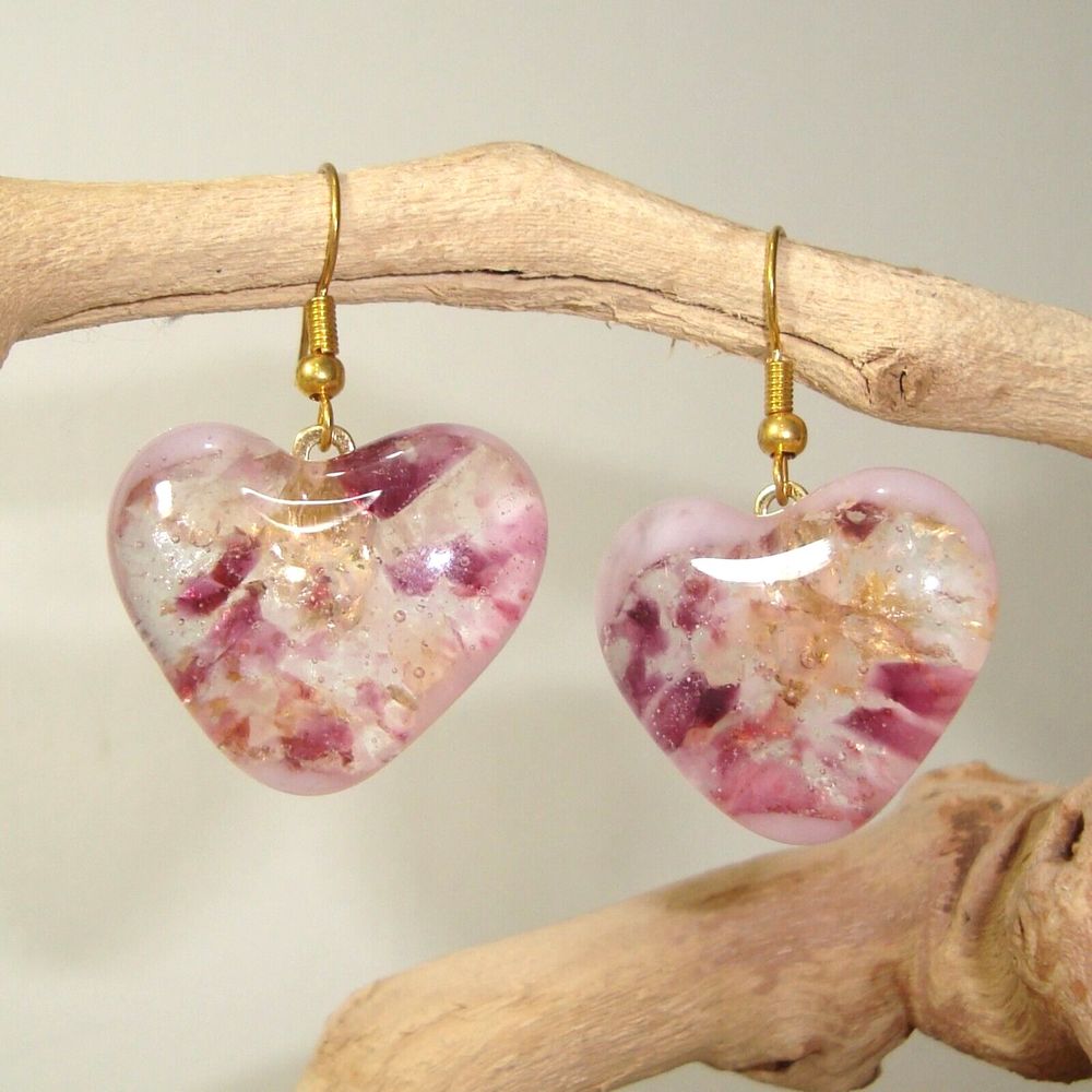 'Heart's Desire' Valentine's Love Artisan Handcrafted Fused Glass Earrings